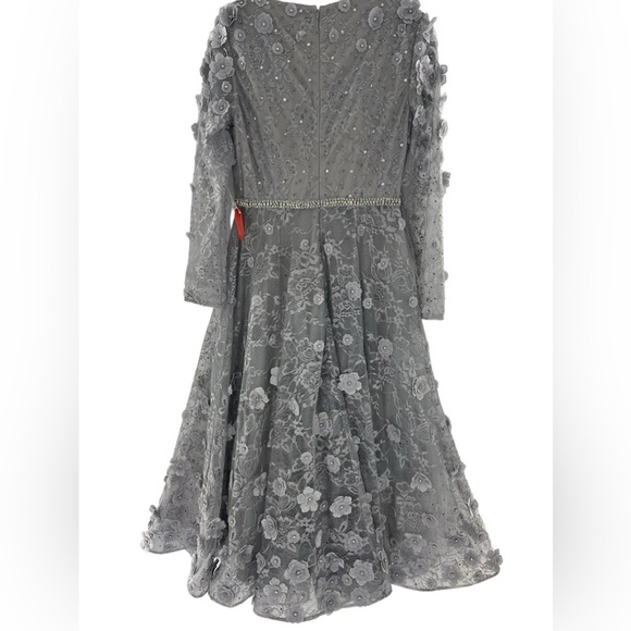 NWT Mac Duggal 67387 Floral Embellished Lace A-line Cocktail Sterling DRESS 8 - Picture 11 of 12